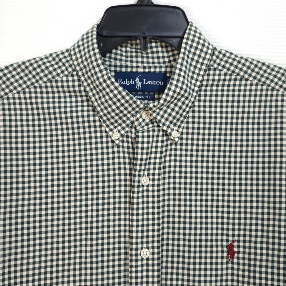 Ralph Lauren Gingham Check Long Sleeve Button Down Shirt XL Classic Fit Green - Picture 9 of 9